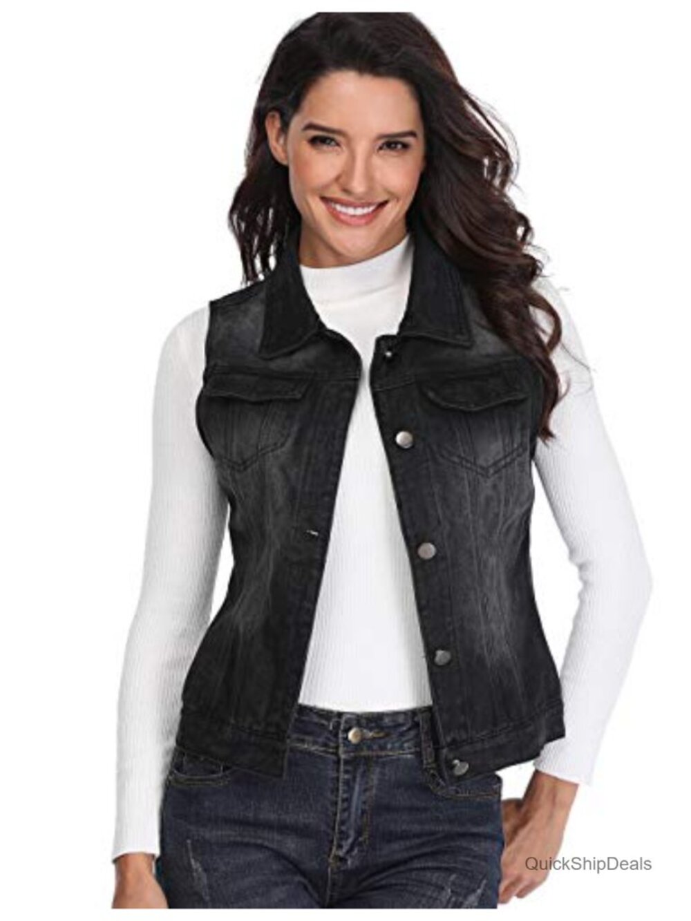 Denim Vest Classic Cotton Button Up Sleeveless Jean Jacket